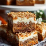 Fluffy Easter carrot cake bars on a decorative plate with pastel sprinkles