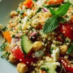 Fresh Mediterranean Couscous Salad with vegetables and herbs