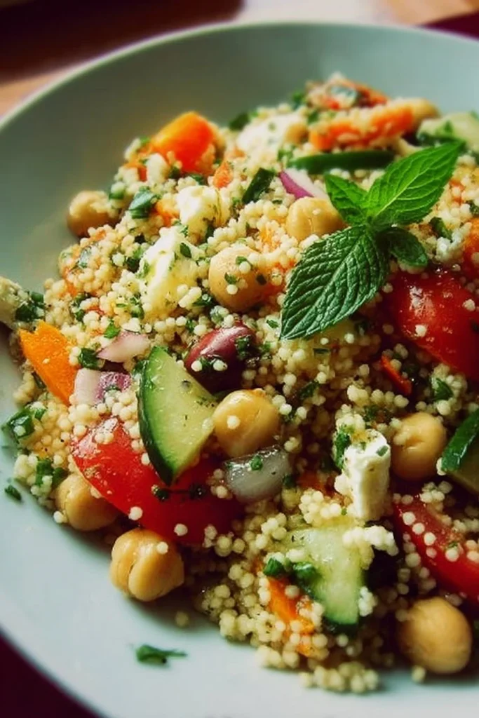 Fresh Mediterranean Couscous Salad with vegetables and herbs