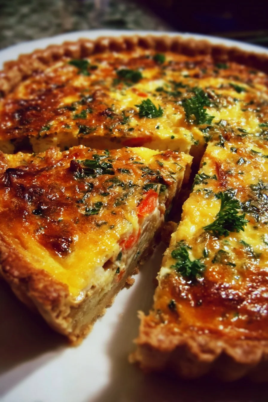 Golden Veggie Quiche with fresh vegetables and a flaky crust