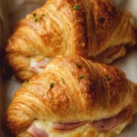 Freshly baked Ham and Cheese Croissants served on a plate