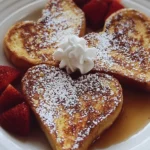 Heart-Shaped French Toast served on a plate with syrup and berries