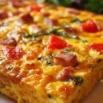 Ina Garten's flavorful Brunch Egg Casserole served with fresh herbs.