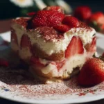 Delicious strawberry tiramisu with layers of strawberries and mascarpone cheese