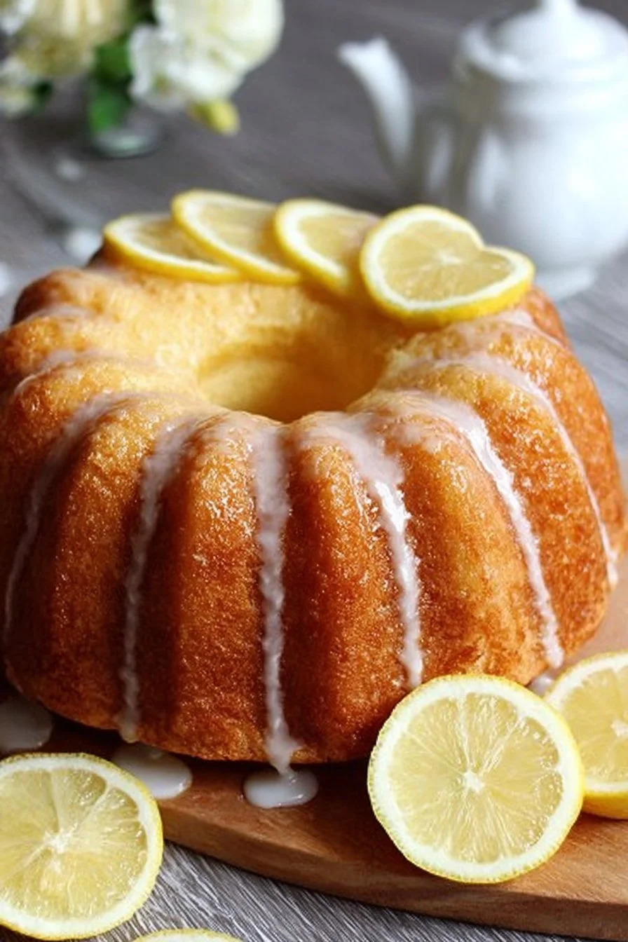 Delicious homemade Lemon Bundt Cake with a glossy lemon glaze