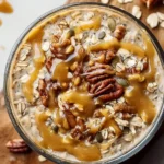 Maple brown sugar overnight oats in a jar with fruits on top