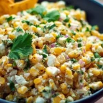 Delicious Mexican Street Corn Salad with corn, cheese, and spices.