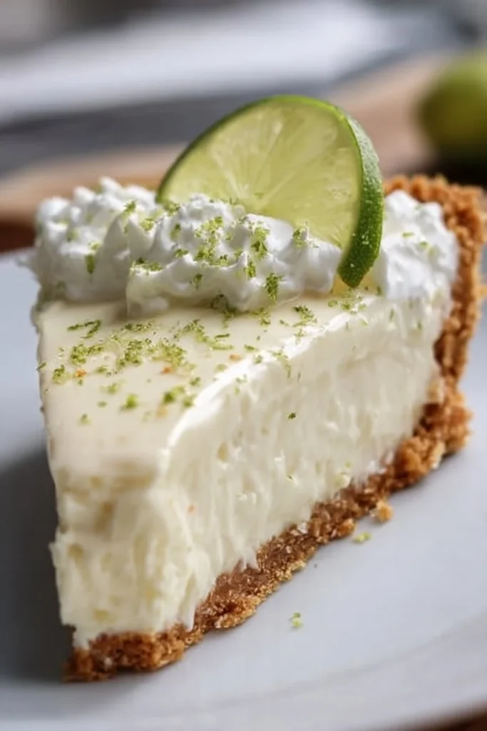 Delicious No Bake Key Lime Pie with a graham cracker crust and lime filling