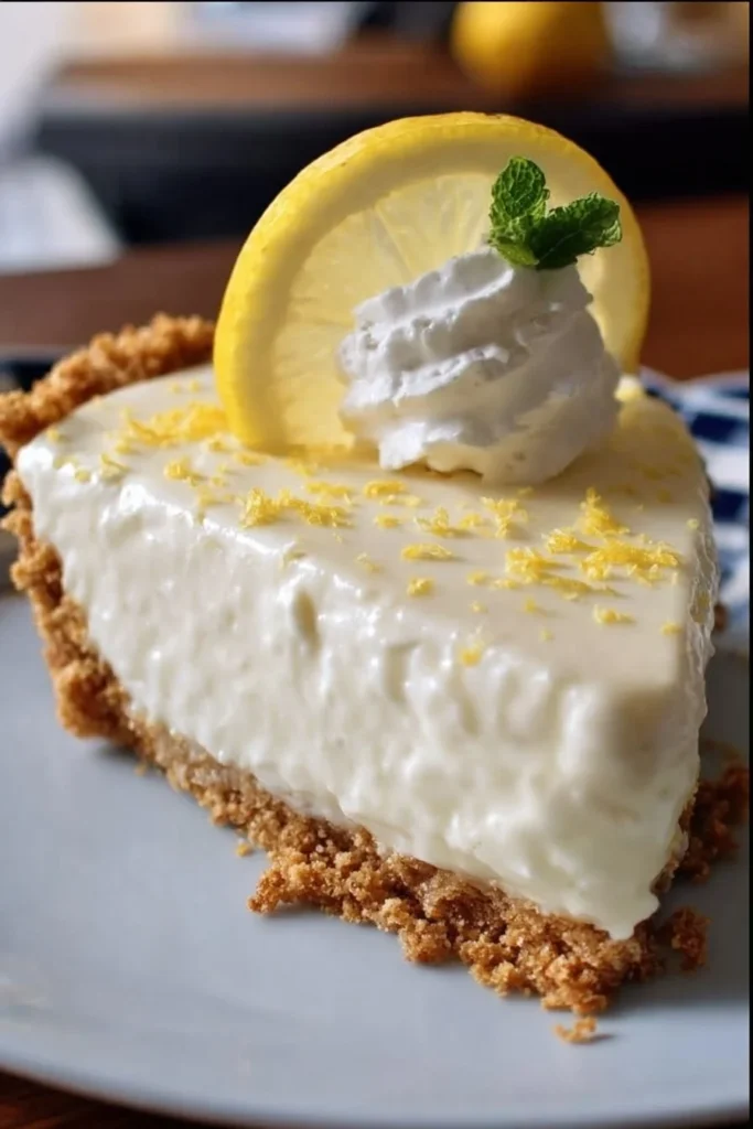 Delicious no-bake lemon icebox pie garnished with lemon slices and whipped cream