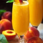 Refreshing Peach Mimosas served in glasses at a brunch table
