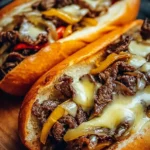 Delicious Philadelphia cheesesteak sandwich with juicy beef and melted cheese