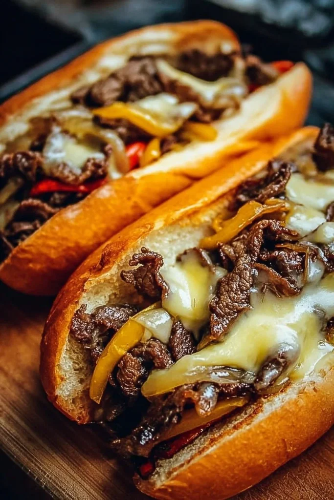 Delicious Philadelphia cheesesteak sandwich with juicy beef and melted cheese