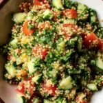 Fresh Quinoa Tabbouleh salad with parsley, tomatoes, and lemon