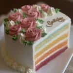 Colorful Rainbow Birthday Cake with layers of vibrant frosting