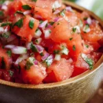 Bowl of refreshing watermelon salsa made with fresh ingredients