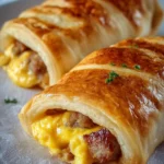 Sausage, egg, and cheese breakfast roll-ups on a plate
