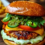 Spicy Jalapeño Pepper Jack Chicken Burger served with fresh toppings