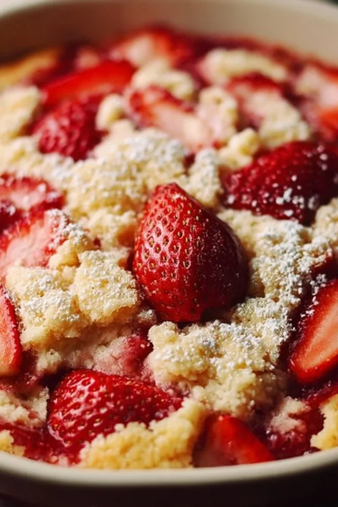 Delicious Strawberry Cheesecake Dump Cake slice on a plate