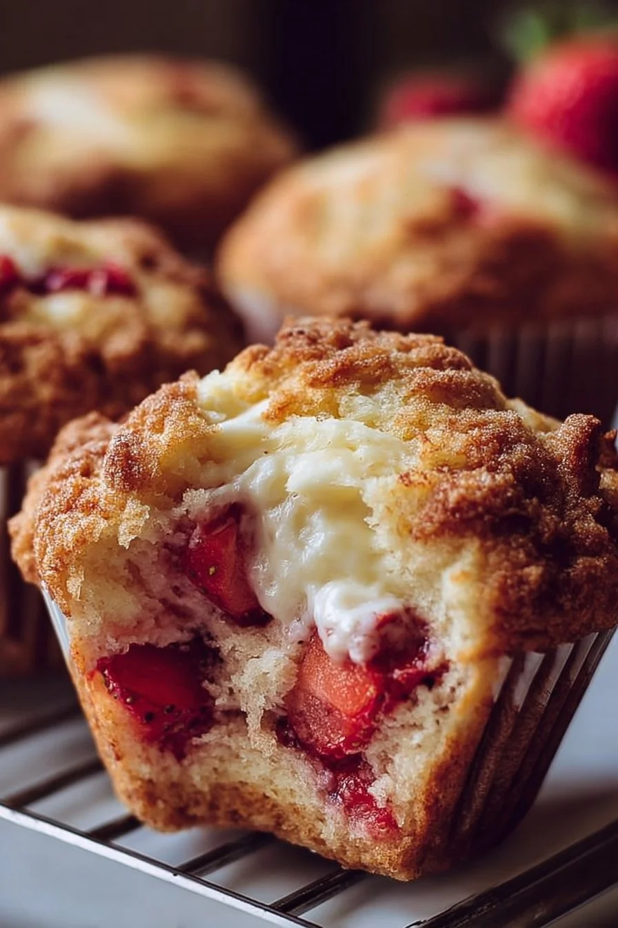 Delicious strawberry cream cheese muffins fresh out of the oven