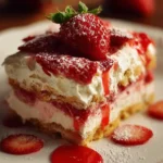 Delicious strawberry lasagna layered with creamy filling and fresh strawberries