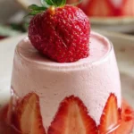 Delicious homemade strawberry mousse dessert topped with fresh strawberries