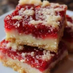 Delicious Strawberry Shortcake Bars garnished with fresh strawberries and whipped cream