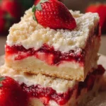 Delicious strawberry shortcake bars topped with fresh strawberries and whipped cream