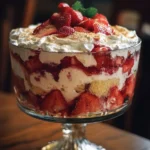 Delicious Strawberry Shortcake Trifle with layers of strawberries and cream
