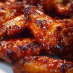 Crispy oven-baked honey BBQ chicken wings garnished with fresh herbs