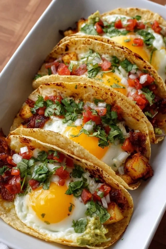 Delicious baked breakfast tacos served on a plate, perfect for a morning meal.