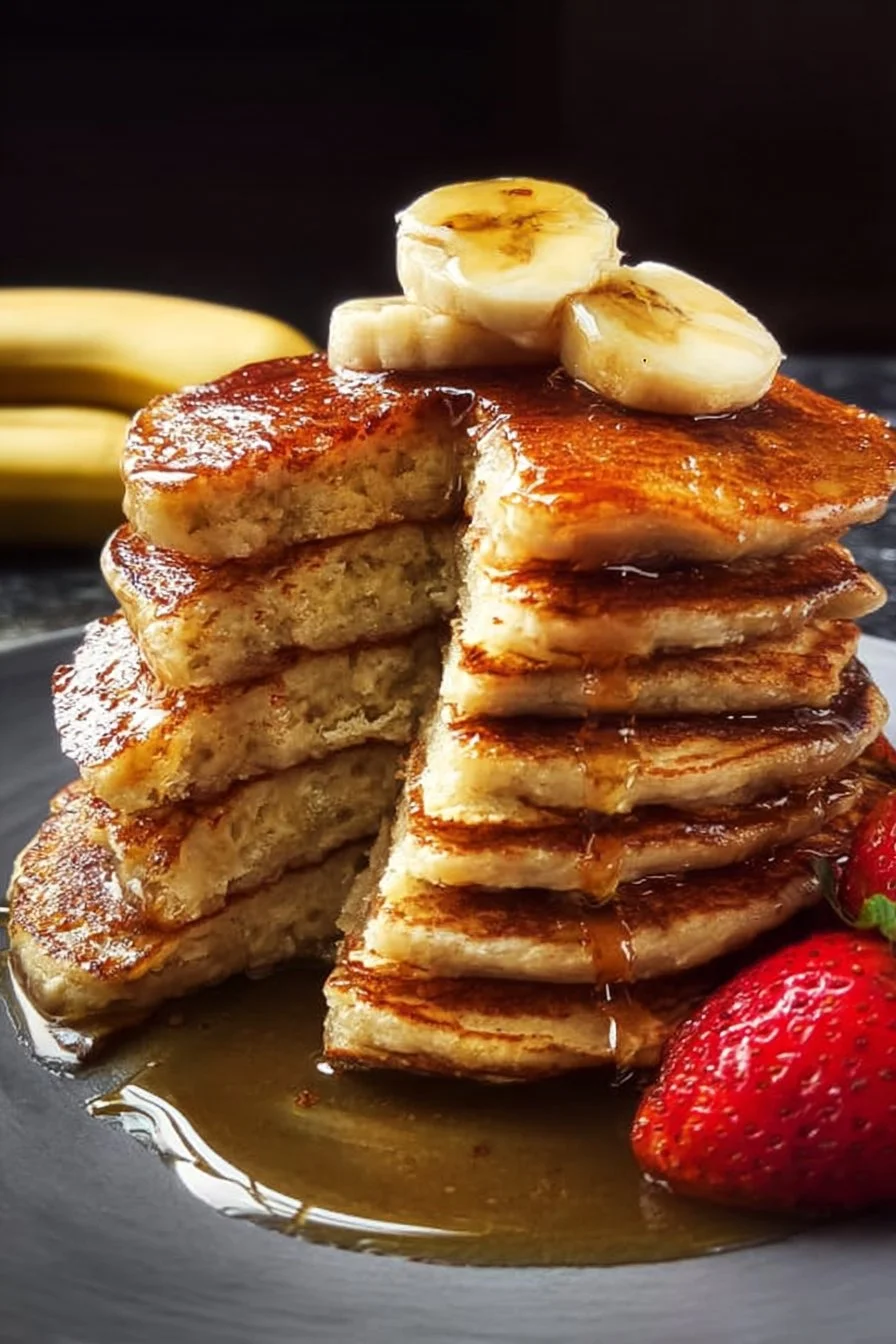 Delicious homemade banana pancakes stacked on a plate