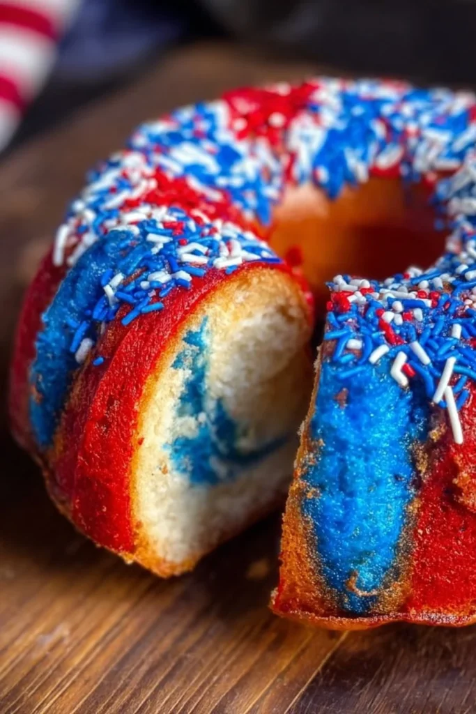 Delicious 4th of July Bundt Cake decorated for Independence Day