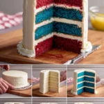 Delicious 4th of July Flag Cake decorated with fresh fruits and cream.