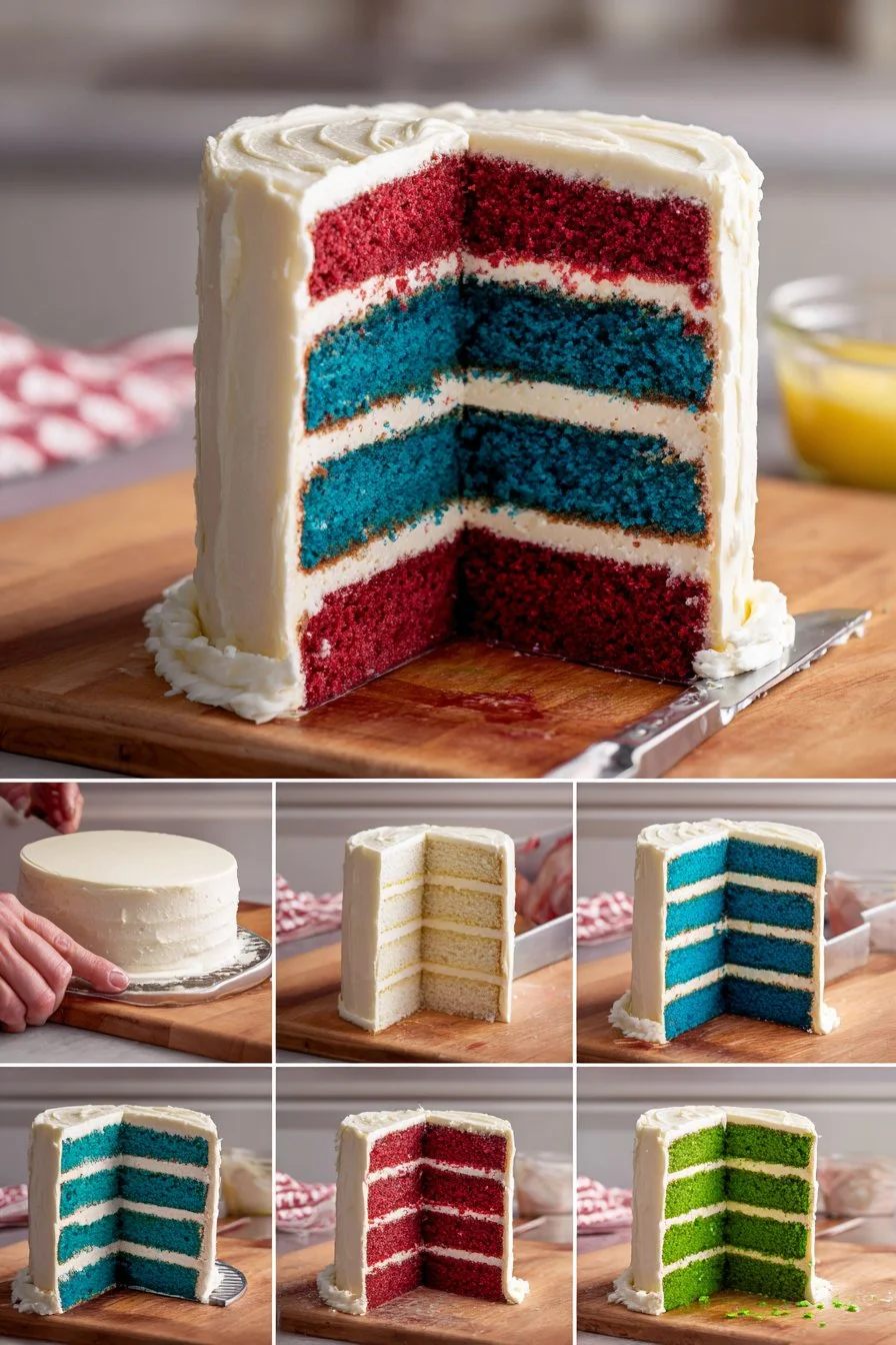 Delicious 4th of July Flag Cake decorated with fresh fruits and cream.