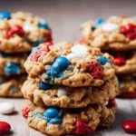 4th of July Monster Cookies with colorful toppings and festive decorations