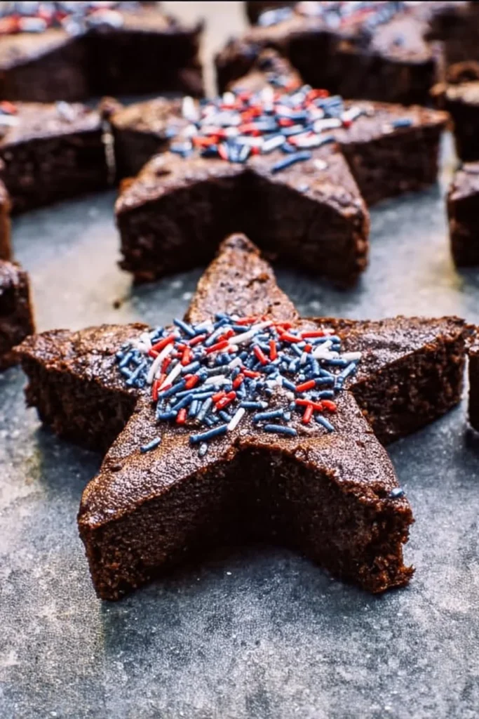 Star shaped brownies decorated for 4th of July celebration