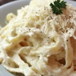 Creamy Alfredo sauce with cream cheese served over pasta