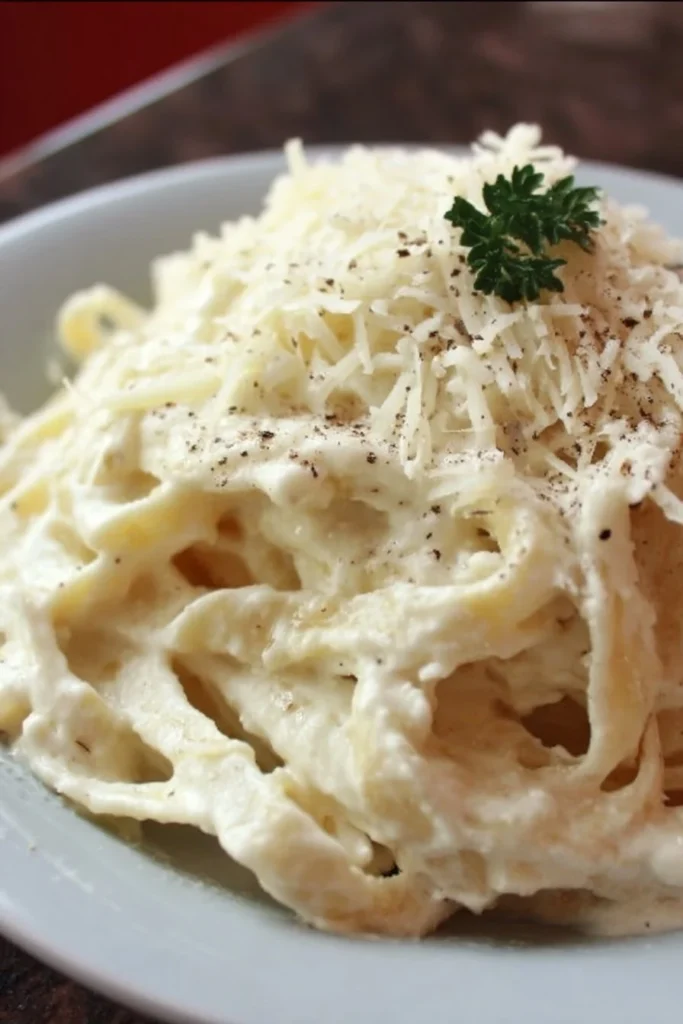 Creamy Alfredo sauce with cream cheese served over pasta
