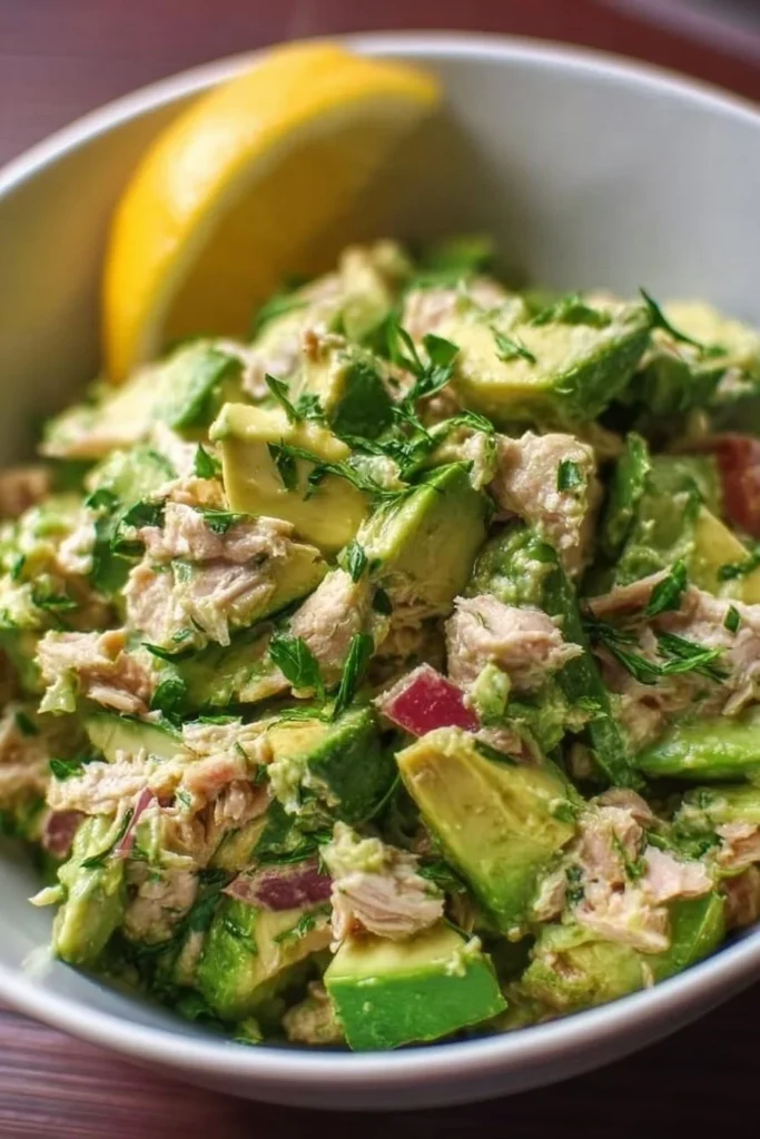 Avocado Tuna Salad with creamy avocado and tuna on a plate