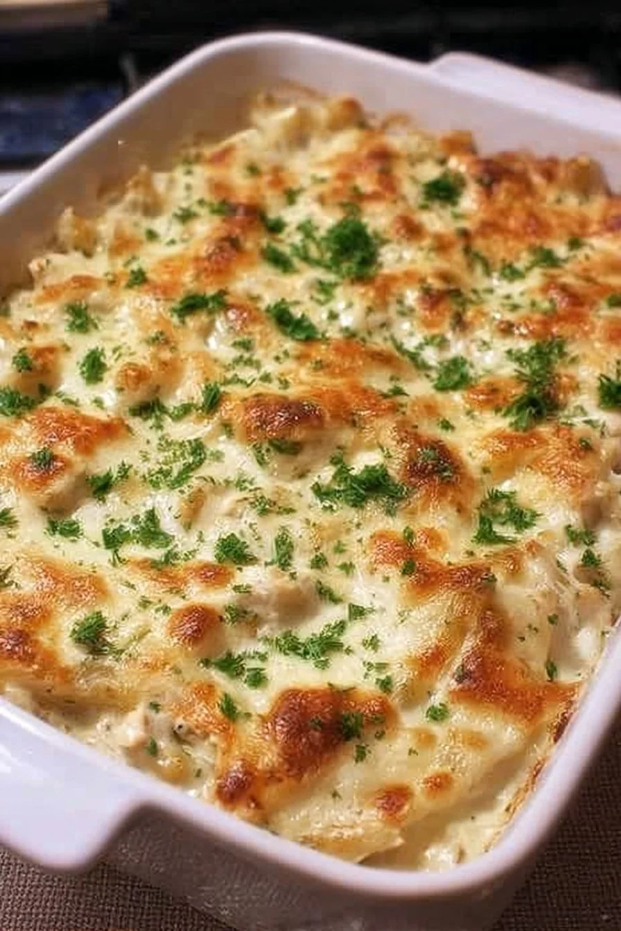 Baked Chicken Alfredo Casserole with low carb option