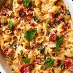 Delicious baked feta pasta with fresh ingredients ready to serve.