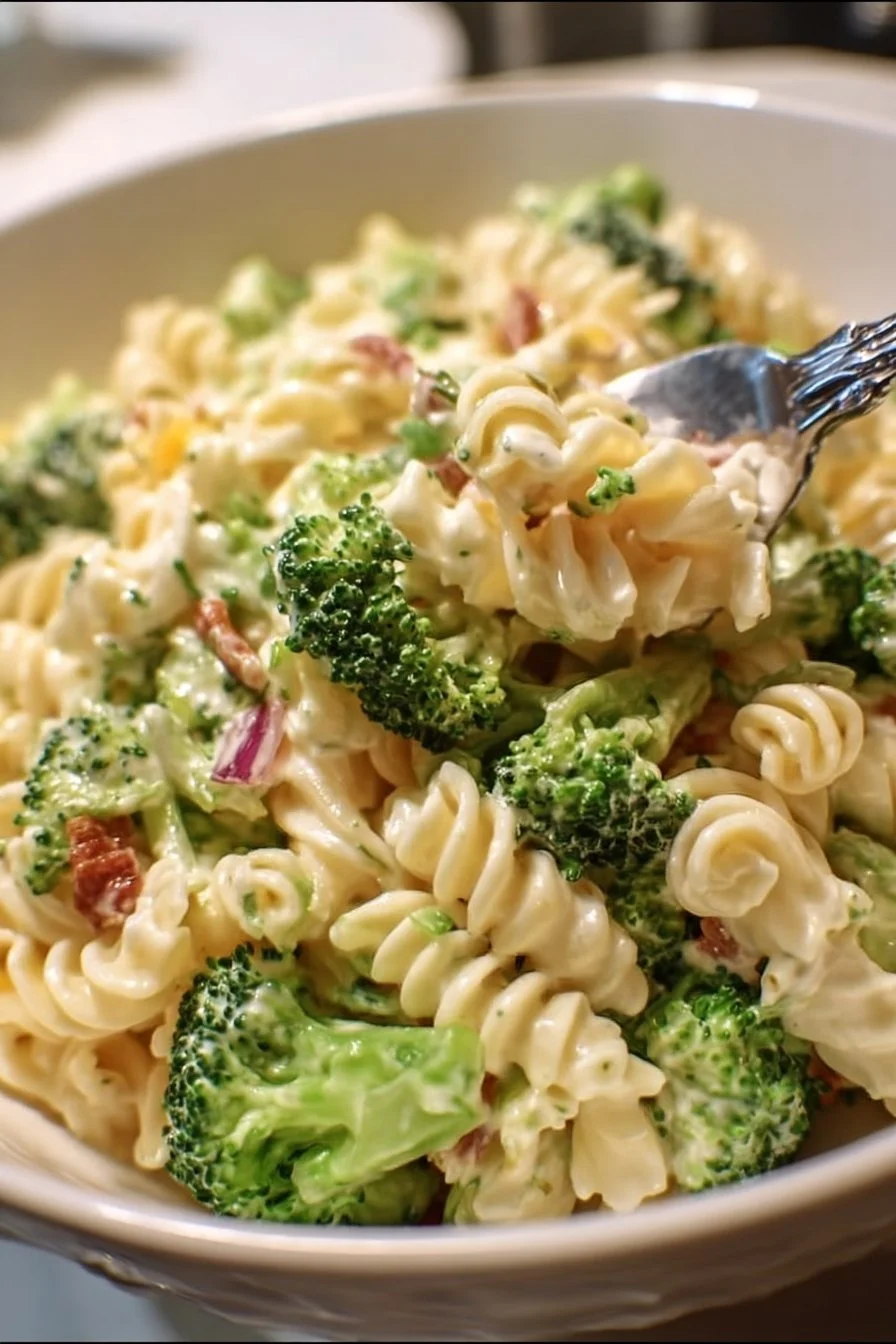 Best broccoli pasta salad with fresh vegetables and pasta in a bowl