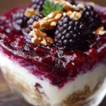 Delicious Blackberry Pretzel Dessert with cream topping and fresh blackberries