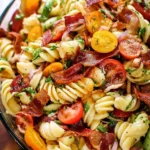 Delicious BLT Pasta Salad with bacon, lettuce, tomatoes, and pasta