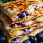 Blueberry cream cheese quesadilla with fresh blueberries and cream cheese filling