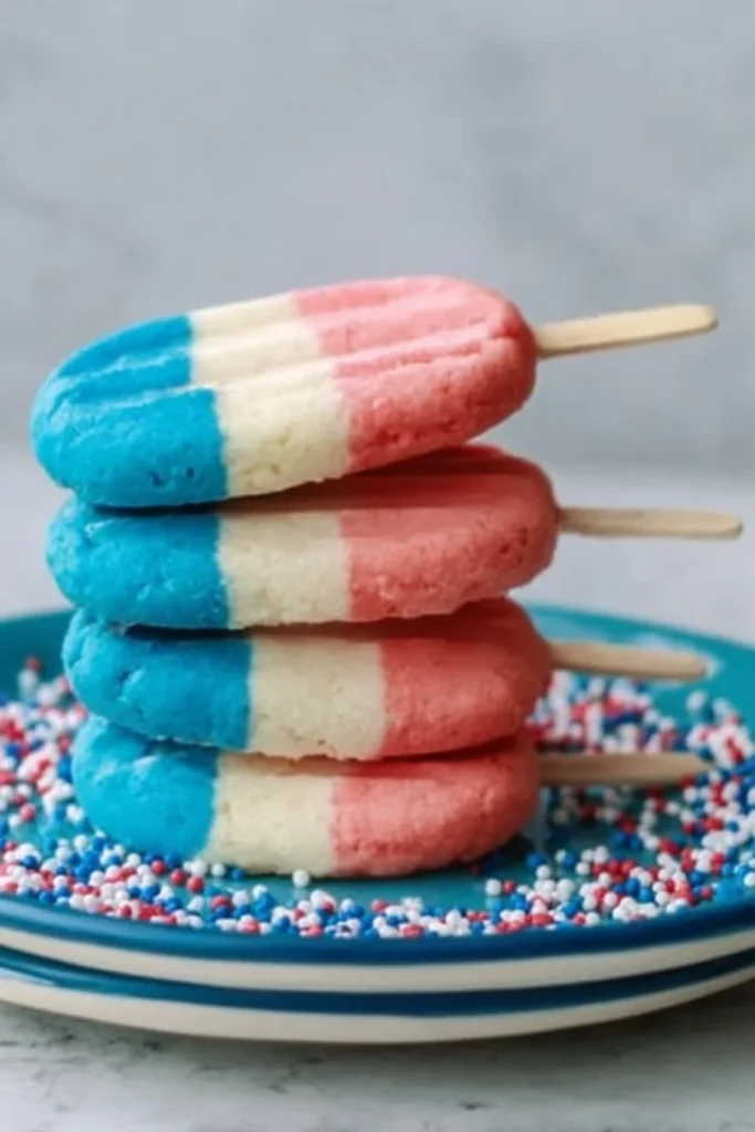 Colorful Bomb Pop Cookies inspired by summer popsicles