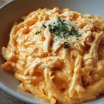 Delicious Buffalo Chicken Alfredo Pasta served in a creamy sauce
