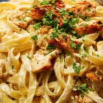 Delicious Cajun Chicken Alfredo pasta dish topped with herbs