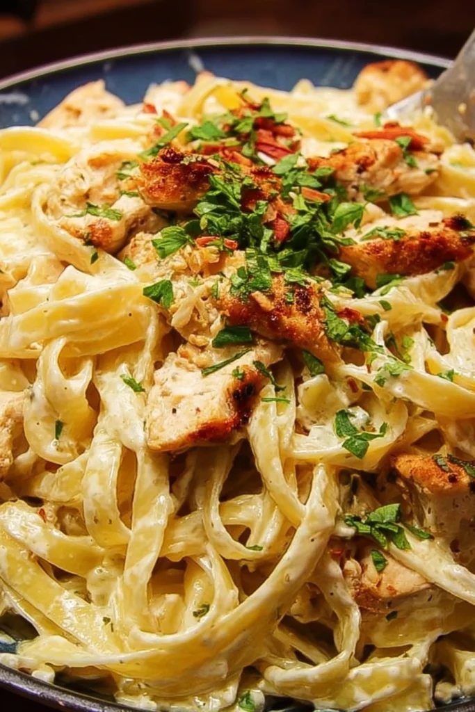 Delicious Cajun Chicken Alfredo pasta dish topped with herbs