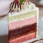 Delicious Neapolitan Cake with layers of chocolate, vanilla, and strawberry flavors.